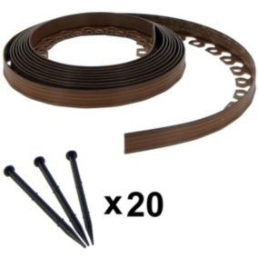 Bordure de jardin flexible marron - 5 cm x 10 mètres avec 20 piquets d'ancrage GT Garden