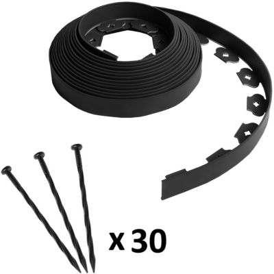 Bordure de jardin flexible noire - 4 cm x 10 mètres avec 30 piquets d'ancrage - GT MARKET