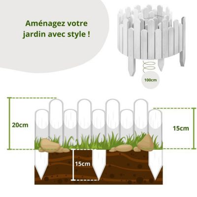 Bordure de jardin - Floranica - Bois flexible - 100 cm - Blanc
