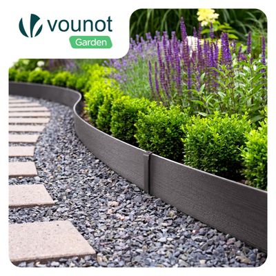 Bordure de jardin PE flexible 20M x 8 CM avec piquets gris VOUNOT