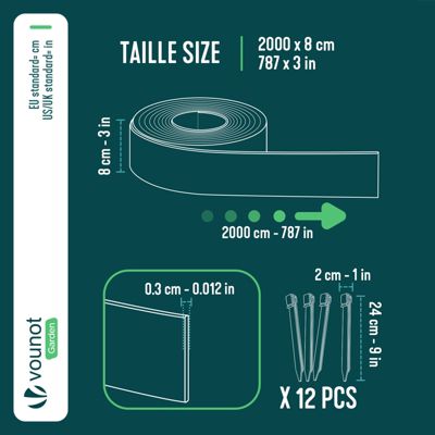 Bordure de jardin PE flexible 20M x 8 CM avec piquets gris VOUNOT