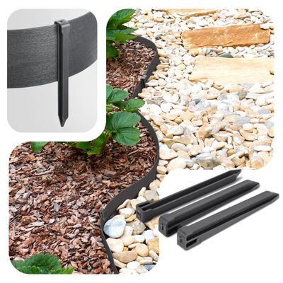 Bordure de jardin PE flexible 20M x 8 CM avec piquets gris VOUNOT