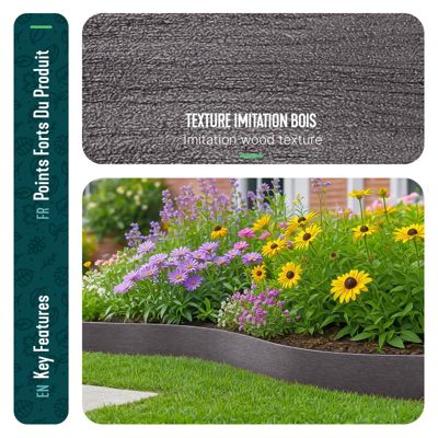 Bordure de jardin PE flexible 20M x 8 CM avec piquets gris VOUNOT
