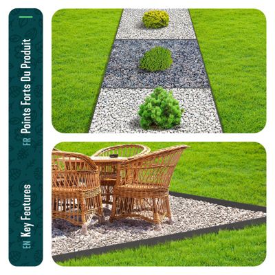 Bordure de jardin PE flexible 20M x 8 CM avec piquets gris VOUNOT
