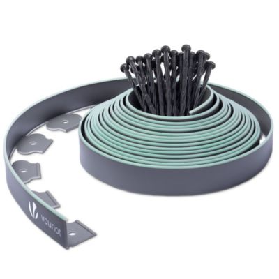 Bordure de jardin plastique flexible 10m avec piquets gris bordé de vert clair VOUNOT