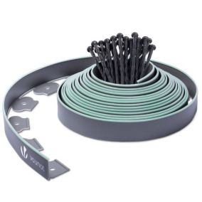Bordure de jardin plastique flexible 10m avec piquets gris bordé de vert clair VOUNOT