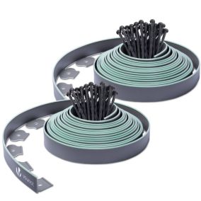 Bordure de jardin plastique flexible 20m avec piquets gris bordé de vert clair VOUNOT