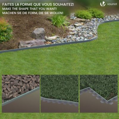 Bordure de jardin plastique flexible 20m avec piquets gris bordé de vert clair VOUNOT