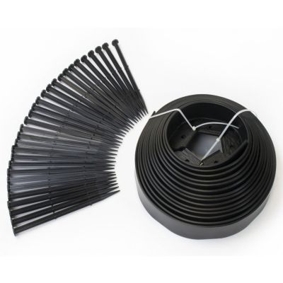 Bordurette de jardin flexible 10 M noire hauteur 5 CM + 30 piquets