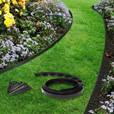 Bordurette de jardin flexible 10 M noire hauteur 5 CM + 30 piquets