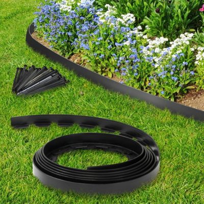 Bordurette de jardin flexible 10 M noire hauteur 5 CM + 30 piquets