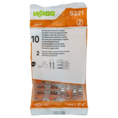 Borne de connexion 2 entrées Wago S221, lot de 10