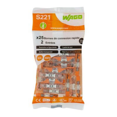 Wago- Sachet de 25 bornes 2 entrées en ligne S221