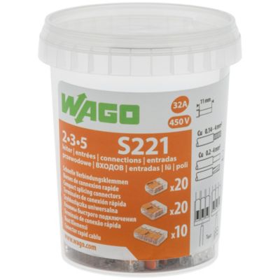 Wago- Sachet de 3 bornes S221 2 entrées fils souples et rigides