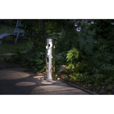Borne solaire cylindrique ajourée très éclairante inox 68cm 50 Lumens