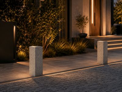 Bornes granit gris grains fins Alto douro grenaillé  30x30x70 cm