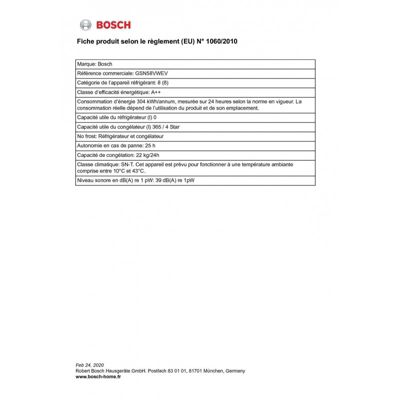 BOSCH Congélateur armoire 365 litres GSN58VWEV