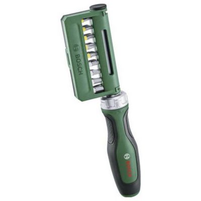 Bosch Home and Garden 1600A02Z9A - tournevis à cliquet 19 pièces, porte-embout magnétique et poignée Softgrip.