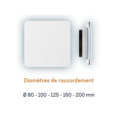 Bouche VMC design carrée coloris blanc AUREA (sans manchette) - Diamètre (mm) 80