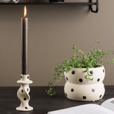 Bougeoir Design en Céramique "Glory" 12cm Blanc & Noir