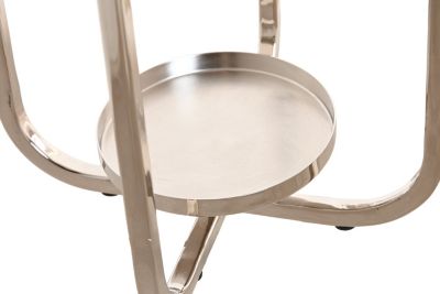 Bougeoir en acier et verre 21 x 21 x 49 cm, chromé argent