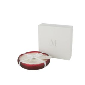 Bougie parfumée 40H dans pot en verre rouge 29x29x6 cm