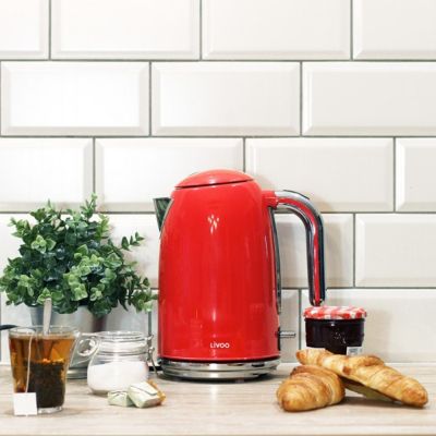 Bouilloire rétro 1,7 L - LIVOO DOD180R - ROOUGE - Puissance de 2200 W - Filtre anticalcaire amovible - Socle pivotant 360