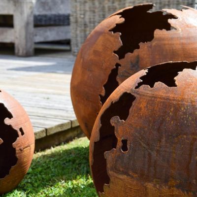 Boule déco jardin métal craquelée - Rouille 40 cm