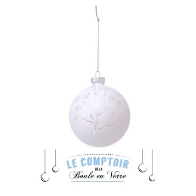 Boule de noël 70mm blanc chaud paillette blanc en verre - feeric lights & christmas