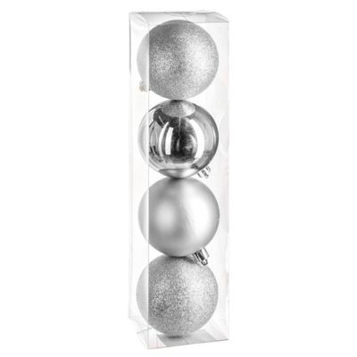 Boule de noël 80 mm x 4 argent - feeric lights & christmas