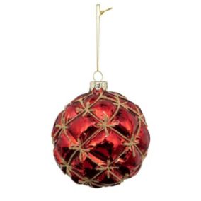 Boule de Noël en Verre "Capitons" 10cm Rouge