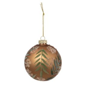 Boule de Noël en Verre "Feuilles" 9cm Marron