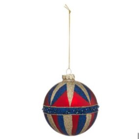 Boule de Noël en Verre "La Piste" 9cm Rouge & Bleu