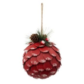 Boule de Noël "Pomme de Pin" 10cm Rouge