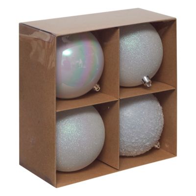 Boule de noël blanche effet relief Feeric Light & Christmas vendue par 4 pièces