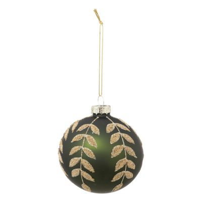 Boule de noël en verre verte décor feuilles d'or ∅80mm Feeric Light & Christmas
