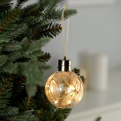 Boule de noël transparente avec feuille lumineuse diamètre 8cm