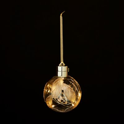 Boule de noël transparente avec feuille lumineuse diamètre 8cm