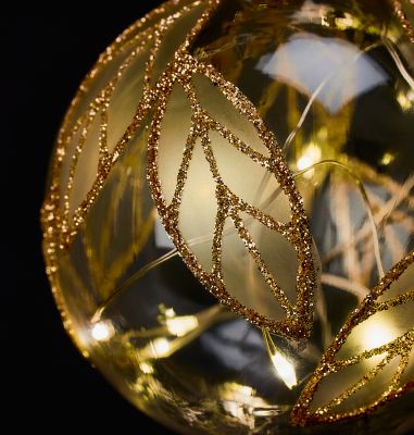 Boule de noël transparente avec feuille lumineuse diamètre 8cm