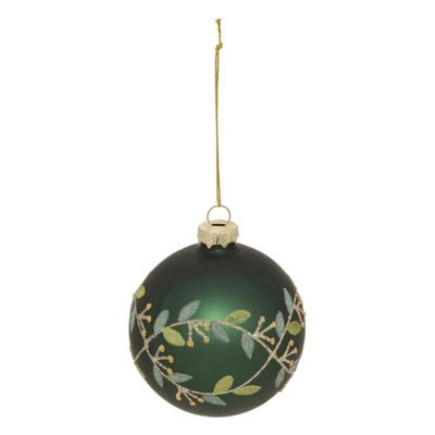 Boule de noël verre verte et or décor branche de gui ∅80mm Feeric Light & Christmas