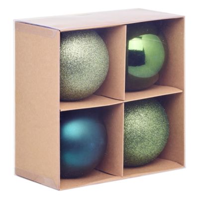 Boule de noël verte et bleue effet relief Feeric Light & Christmas vendue par 4 pièces