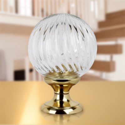 Boule de rampe d'escalier BOWL CRISTAL, Cristal transparent embase laiton doré poli diamètre 100 mm