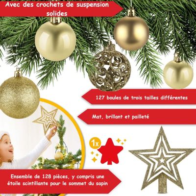 24 Décorations Dorées Pour Sapin De Noël – Boules à Paillettes, Pommes De Pin Et Cloches Incassables - 2