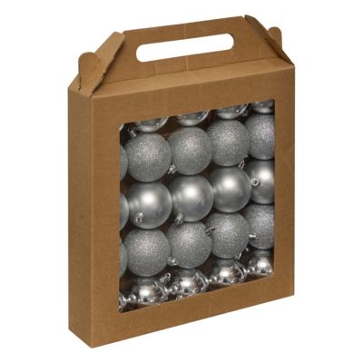 Boules de noël argent effet lisse et relief à paillettes Ø60mm Feeric Light & Christmas - 25 pièces