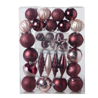 Boules de Noël en plastique rouge et rose doré 10 modèles (x40 boules)