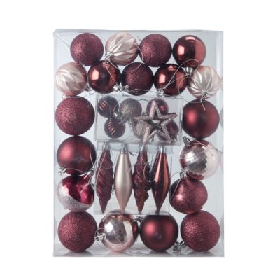 Boules de Noël en plastique rouge et rose doré 10 modèles (x40 boules)
