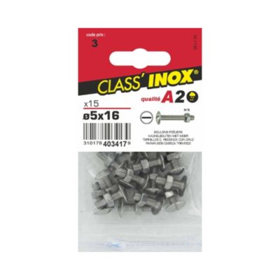 Boulon poêlier inox A2 Ø 5 x 16 mm (15 pièces) Class'Inox