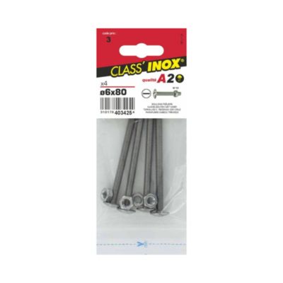 Boulon poêlier inox A2 Ø 6 x 80 mm (4 pièces) Class'Inox
