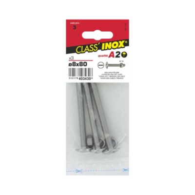 Boulon poêlier inox A2 Ø 8 x 80 mm (3 pièces) Class'Inox