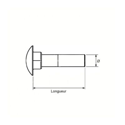 Boulon TRCC à collet carré en acier zingué blanc M8 x 140 mm, boîte de 50